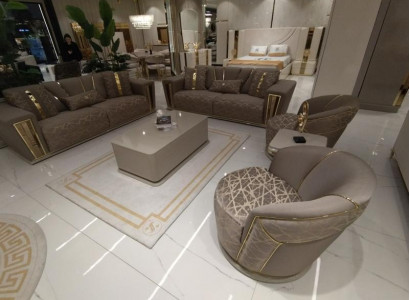 Sofagarnitur 3+3+1+1 Sitzer + Couchtisch + Wohnwand Modern Textil Komplett Neu